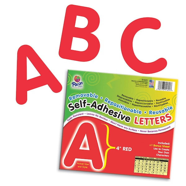 Self-Adhesive Letters, Red, Puffy Font, 4in, PK156
